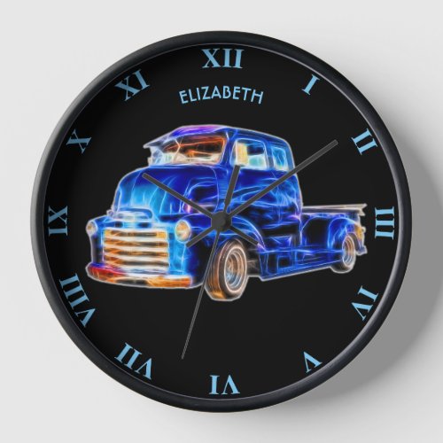 Psychedelic Vintage Glowing Truck Pickup Car Clock
