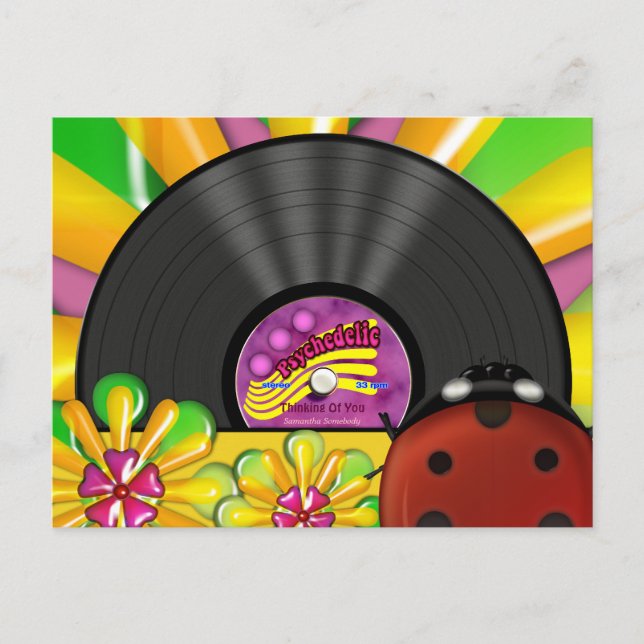 Psychedelic Vinyl Record Personalized Postcards (Front)