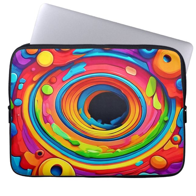 Psychedelic Vortex Colorful Abstract Laptop Sleeve (Front)