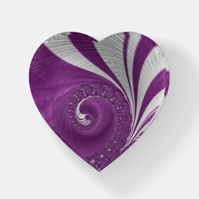 Psychedelic Vortex Magenta Heart shape Spiral  Paperweight (Front)