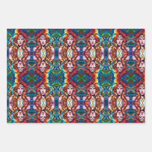 Psychedelic Warrior Woman Wrapping Paper Sheets