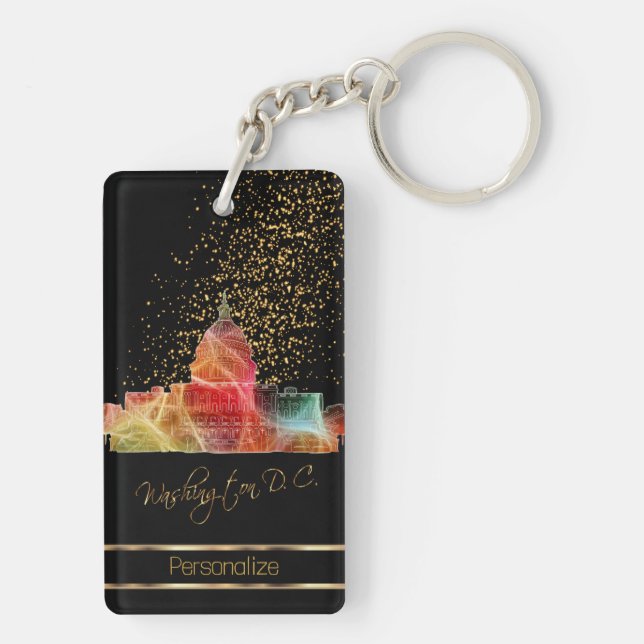 Psychedelic Washington DC Skyline Keychain (Back)