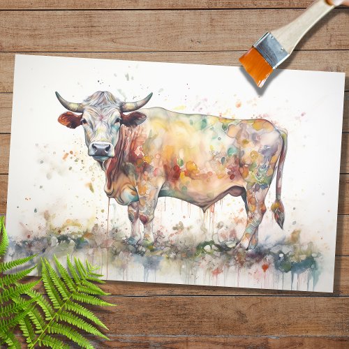 Psychedelic Watercolor Cow 1 Decoupage Paper