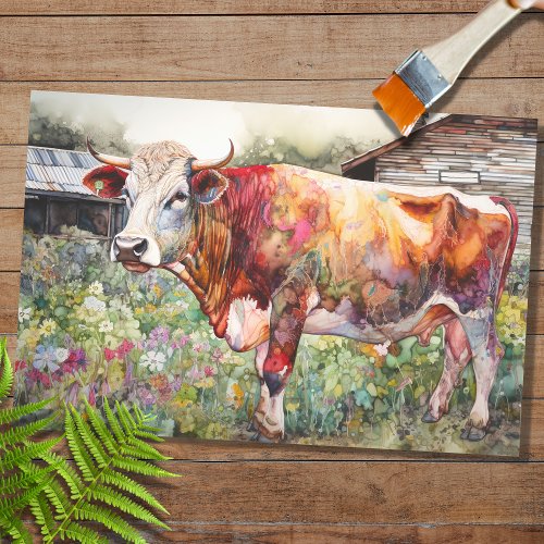 Psychedelic Watercolor Cow 2 Decoupage Paper