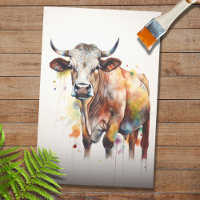 Psychedelic Watercolor Cow 3 Decoupage Paper