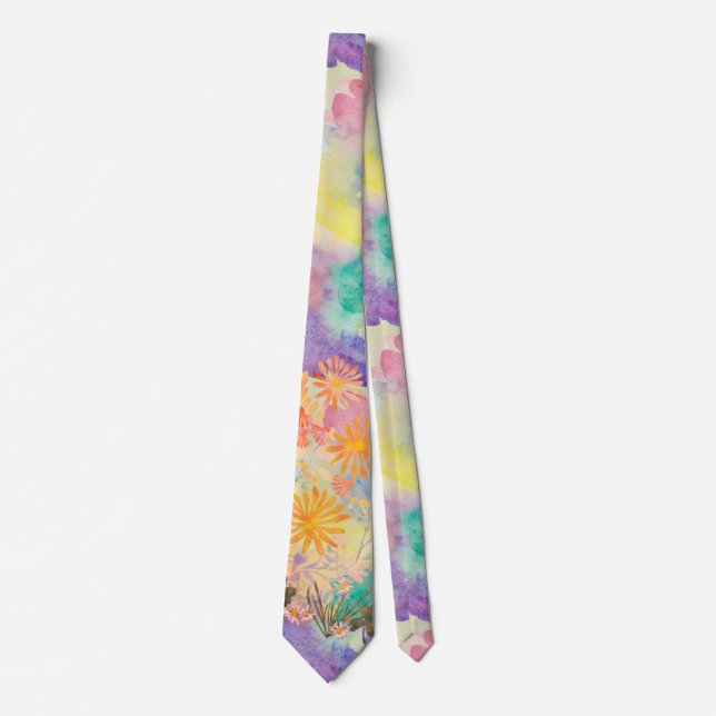 Psychedelic Watercolor Wildflower  Neck Tie (Front)