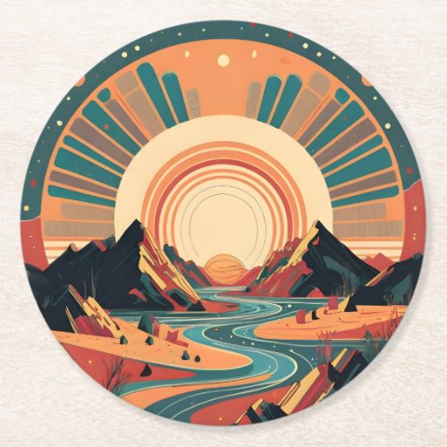 Psychedelic Waterfall Round Paper Coaster