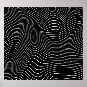 Psychedelic Wavy: Black White Background Poster