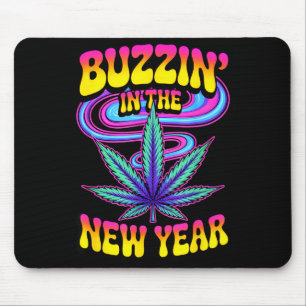 Psychedelic Weed Buzzing In New Year 2026 Funny  Mouse Pad
