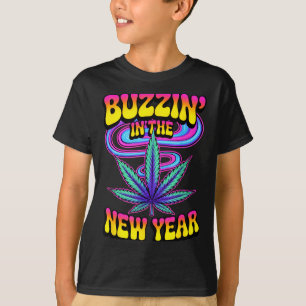 Psychedelic Weed Buzzing In New Year 2026 Funny  T-Shirt