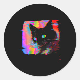 Psychedelic Weirdcore Cat Vaporwave Aesthetic Trip Classic Round Sticker