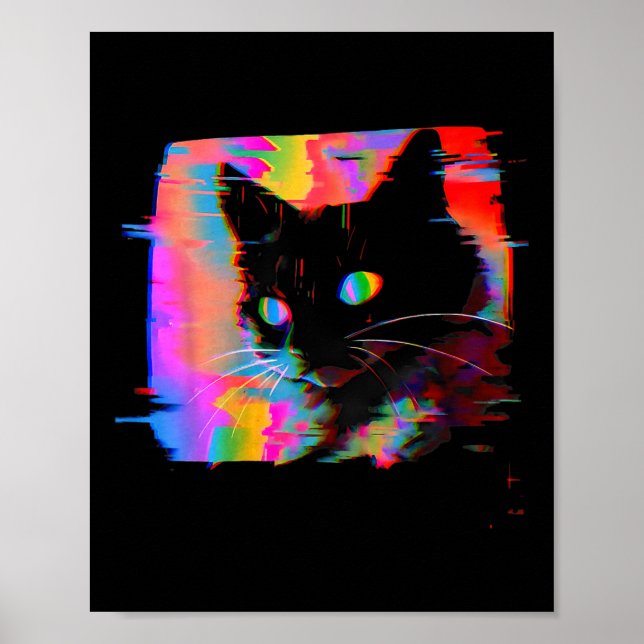Psychedelic Weirdcore Cat Vaporwave Aesthetic Trip Poster (Front)