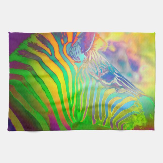 Psychedelic Wild Life Zebra Kitchen Towel (Horizontal)