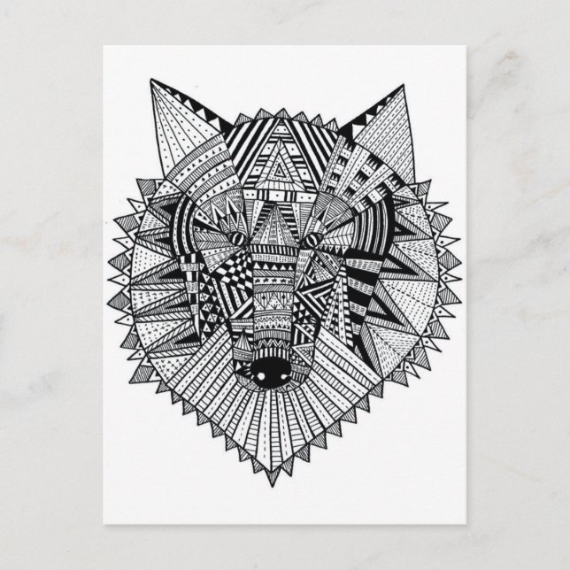 psychedelic wolf adult coloring postcard gift (Front)