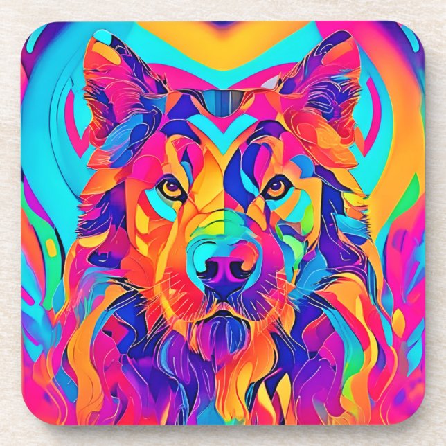 Psychedelic Wolf Majesty Beverage Coaster (Front)