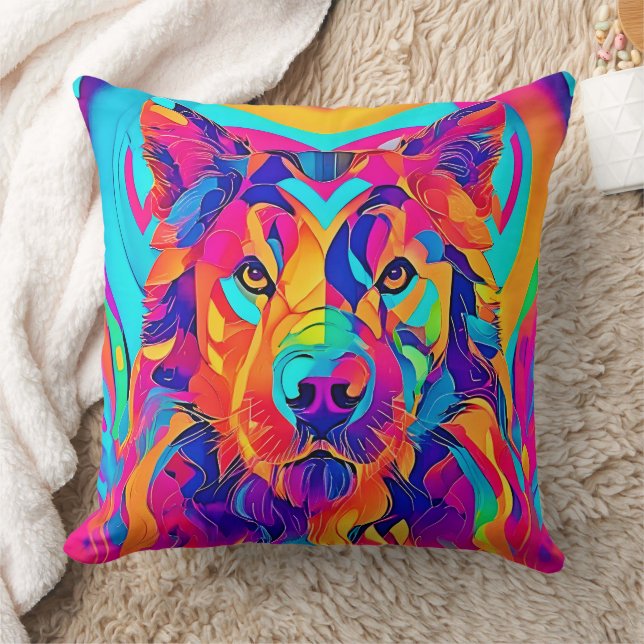 Psychedelic Wolf Majesty Throw Pillow (Blanket)