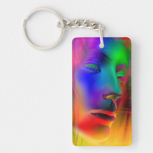 Psychedelic Woman Face Keychain (Front)