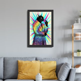 Psychedelic Wondering Cat in Rainbow Coat Poster