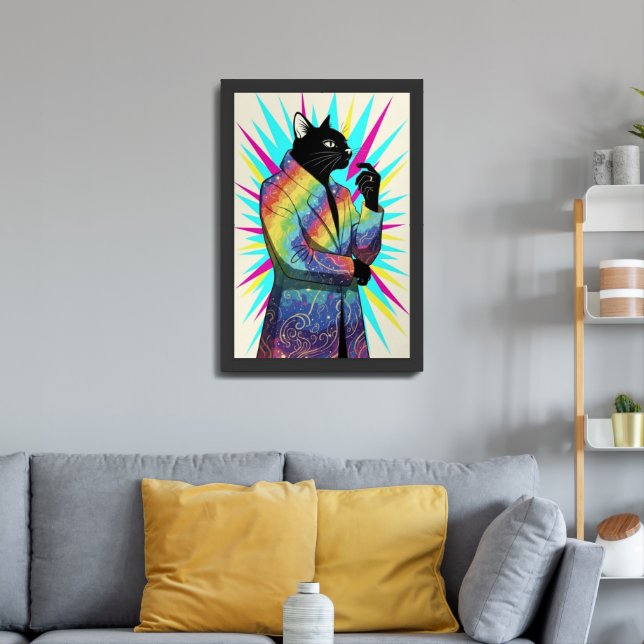 Psychedelic Wondering Cat in Rainbow Coat Poster (Living Room 3)