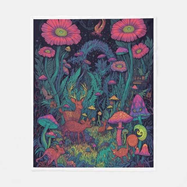 Psychedelic woodland fleece blanket (Front)