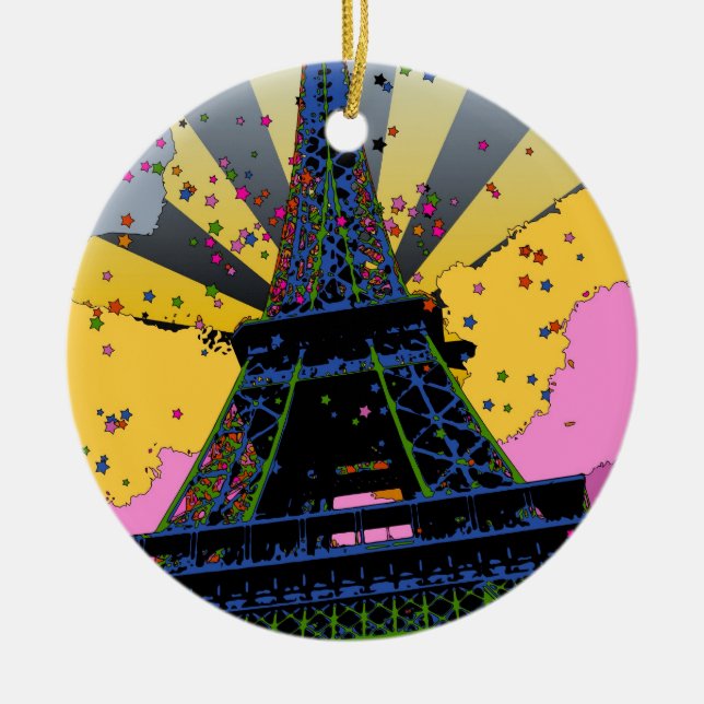 Psychedelic World: Eiffel Tower, Paris France A1 Ceramic Ornament (Front)