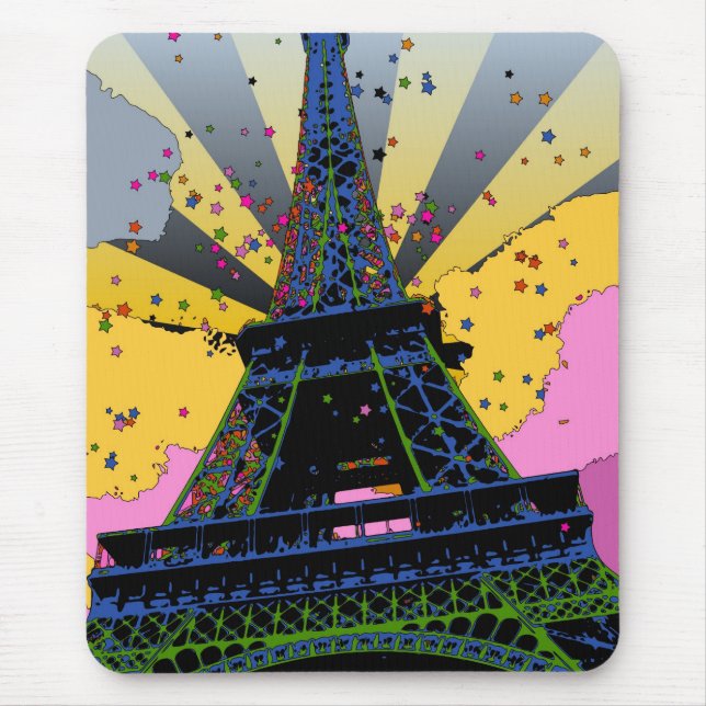 Psychedelic World: Eiffel Tower, Paris France A1 Mouse Pad (Front)