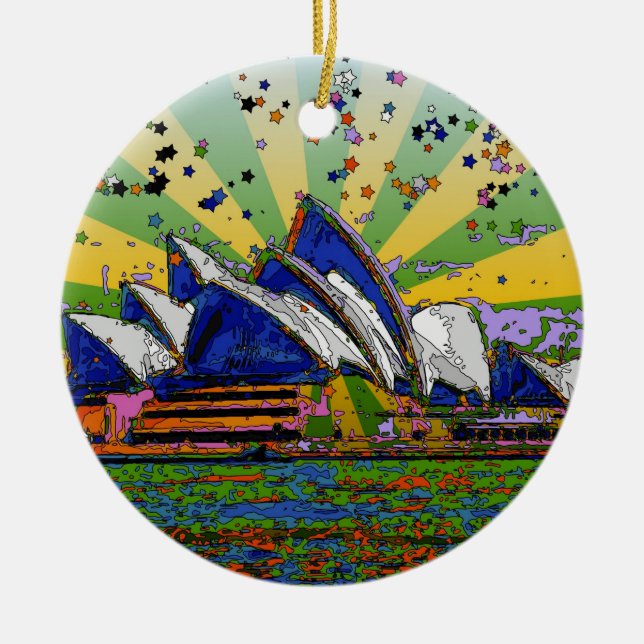 Psychedelic World: Sydney Australia Skyline A2 Ceramic Ornament (Front)