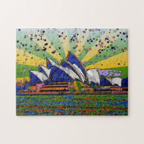 Psychedelic World Sydney Australia Skyline A2 Jigsaw Puzzle