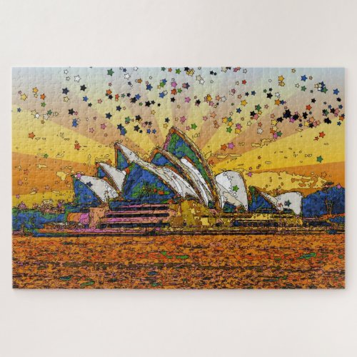 Psychedelic World Sydney Skyline A1 Jigsaw Puzzle