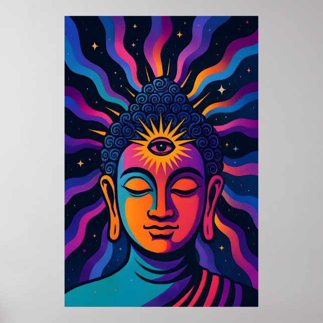 Psychedelic Zen Buddha - Third Eye Cosmic Vibratio Poster (Front)