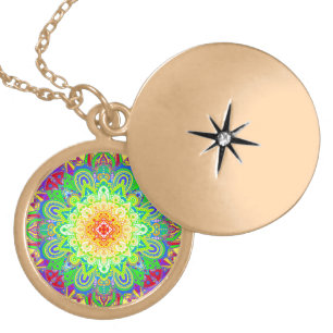 Psychedelic Zen Mandala Abstract Art Gold Plated Necklace
