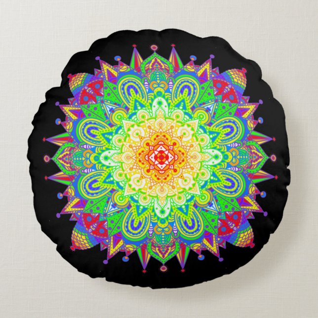 Psychedelic Zen Mandala Abstract Art  Round Pillow (Front)