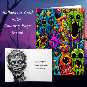 Psychedelic Zombies Halloween and Coloring Page Card