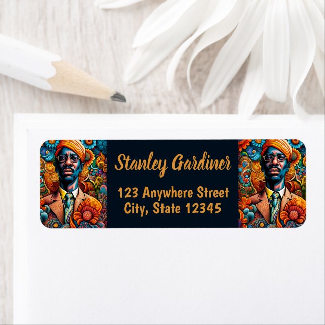 Psychedelica Abstract African American Man Label (Insitu)