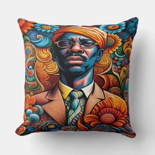 Psychedelica Abstract African American Man Throw Pillow