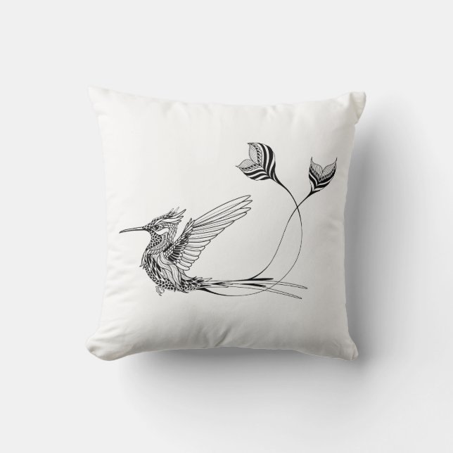 Psychedlic Bird Tattoo Throw Pillow (Front)