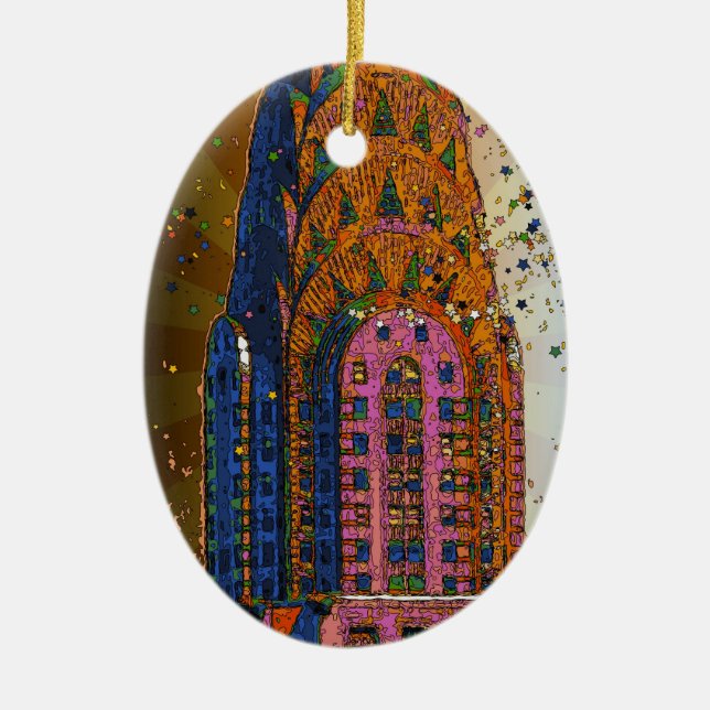 Psychedlic NYC: Chrysler Building Top Closeup #1 Ceramic Ornament (Front)