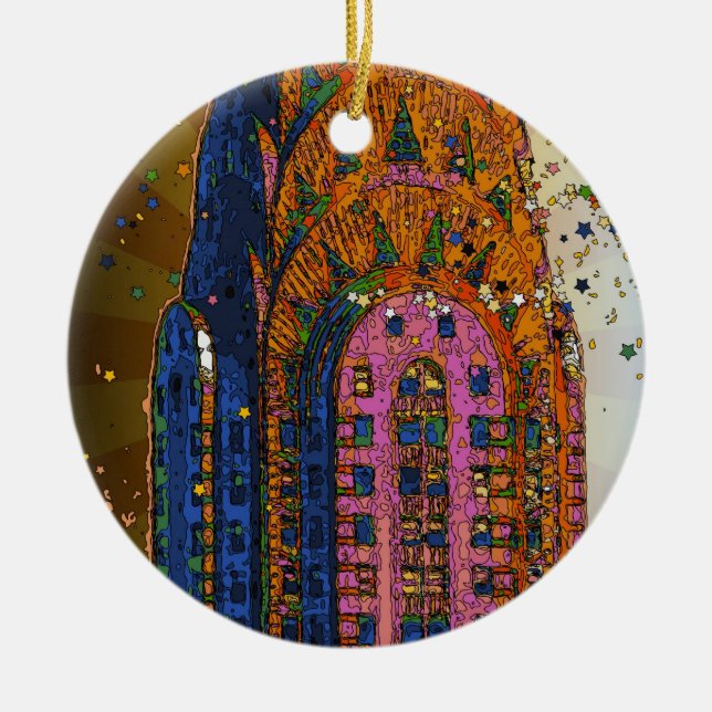 Psychedlic NYC: Chrysler Building Top Closeup #1 Ceramic Ornament (Front)