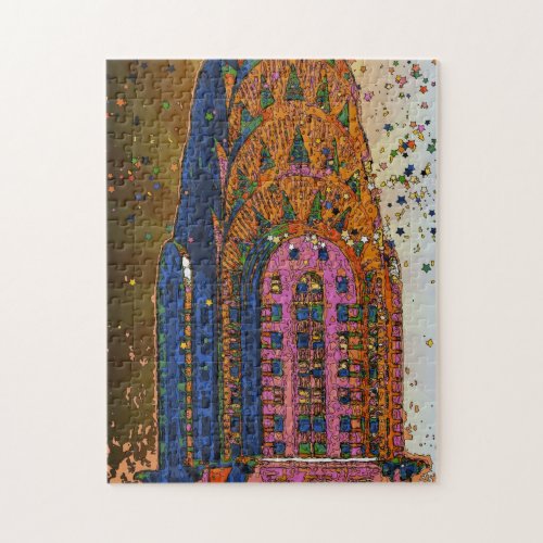 Psychedlic NYC Chrysler Building Top Closeup 1 Jigsaw Puzzle