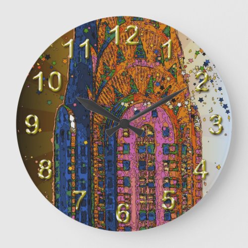 Psychedlic NYC Chrysler Building Top Closeup 1 Large Clock