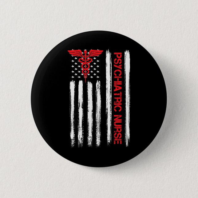 Psychiatric Nurse American Flag RN Mental Health P Button (Front)