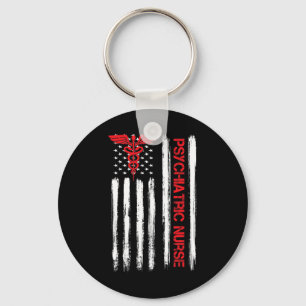 Psychiatric Nurse American Flag RN Mental Health P Keychain