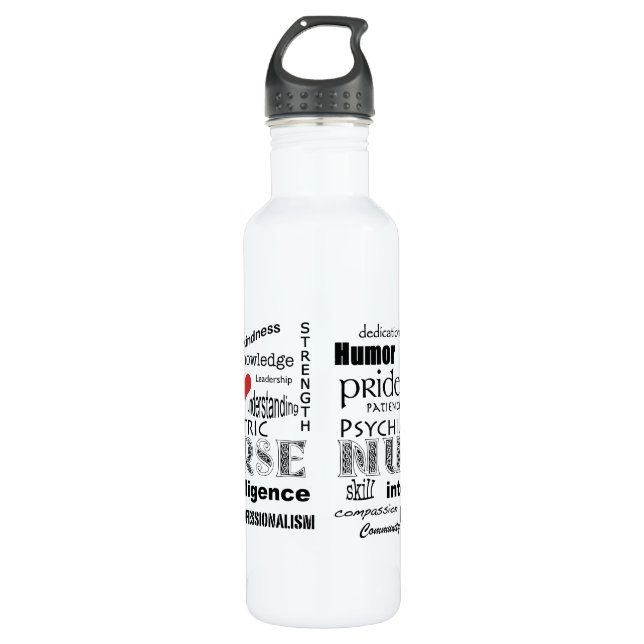 Psychiatric Nurse-Attributes/Red Heart Stainless Steel Water Bottle (Front)