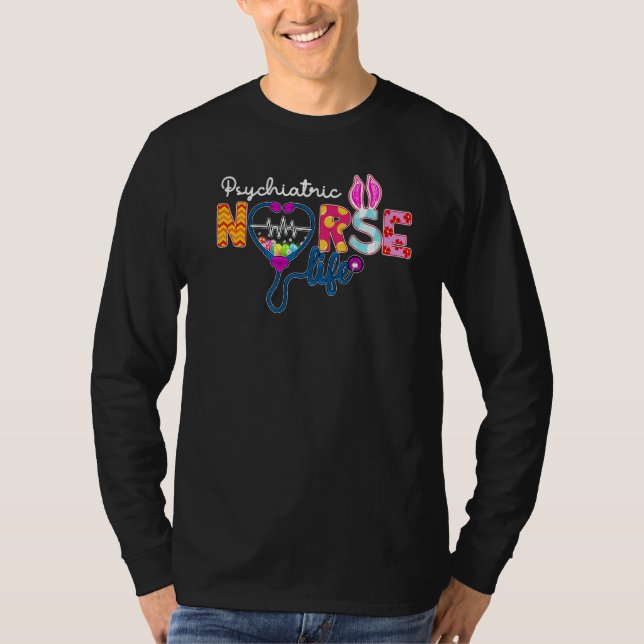 Psychiatric Nurse Plaid Egg Bunny Love Stethoscope T-Shirt (Front)