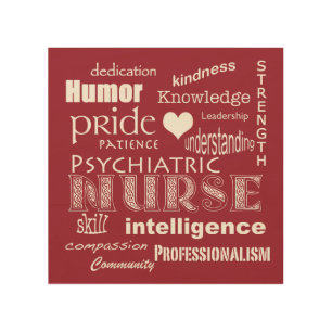Psychiatric Nurse Pride-Attributes+White Heart Wood Wall Art