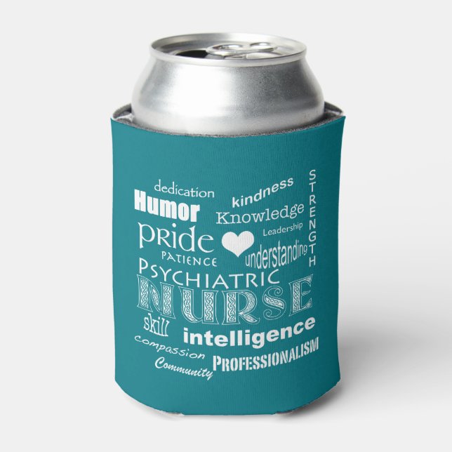 Psychiatric Nurse Pride-Text Design+White Heart Can Cooler (Can Front)