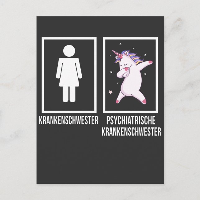 Psychiatrische Krankenschwester Dabbing Unicorn Postcard (Front)