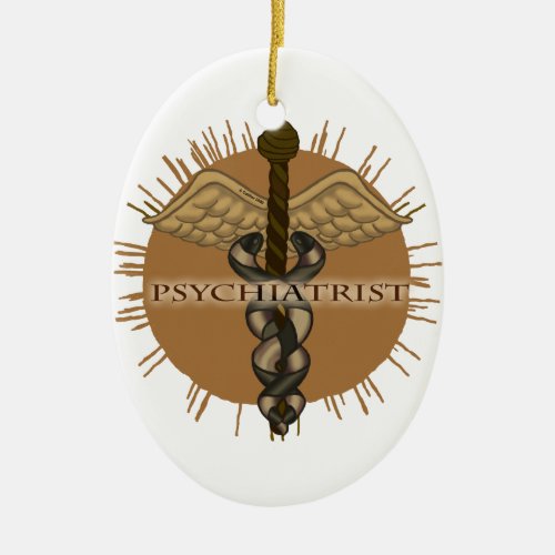 Psychiatrist Caduceus Oval Ceramic Ornament