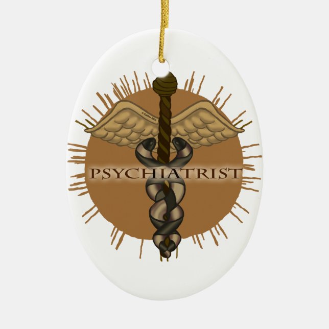 Psychiatrist Caduceus Oval Ceramic Ornament (Front)