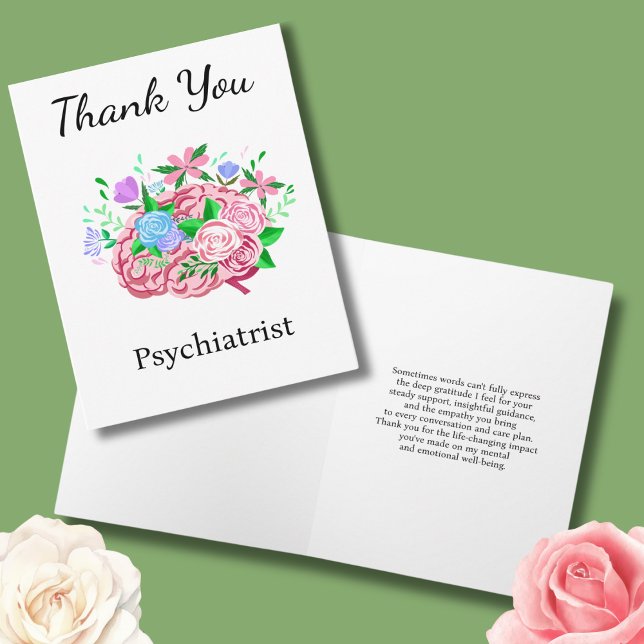 Psychiatrist Thank You Brain With Flowers Card (Creator Uploaded)